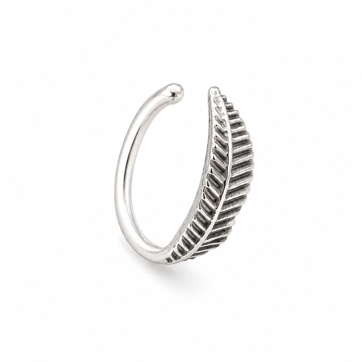 925 Sterling Silver Feather Open Hoop Nose Ring